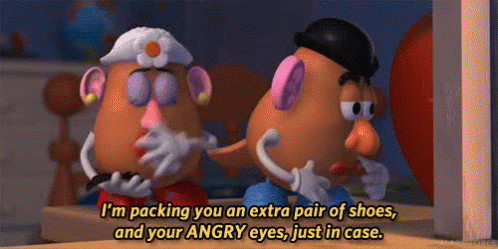 Mrs. Potato Head packing Mr. Potato Head's "angry eyes" from Toy Story 2