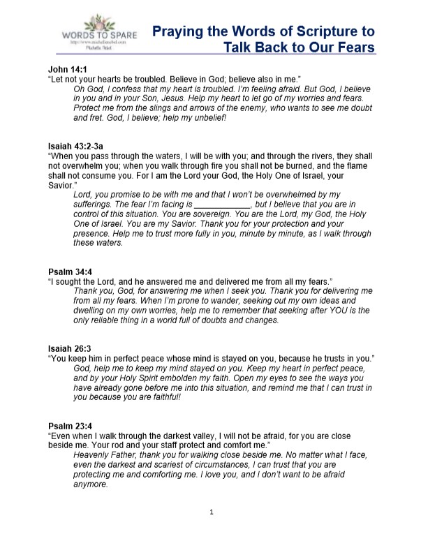 Printable for Praying Scripture - Talking Back to Fear