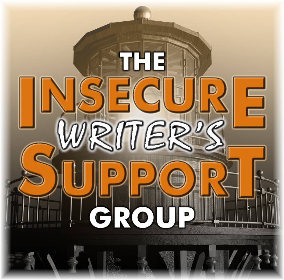 The logo of the Insecure Writer's Support Group shows a lighthouse in sepia tones behind the lettering of the group's name.