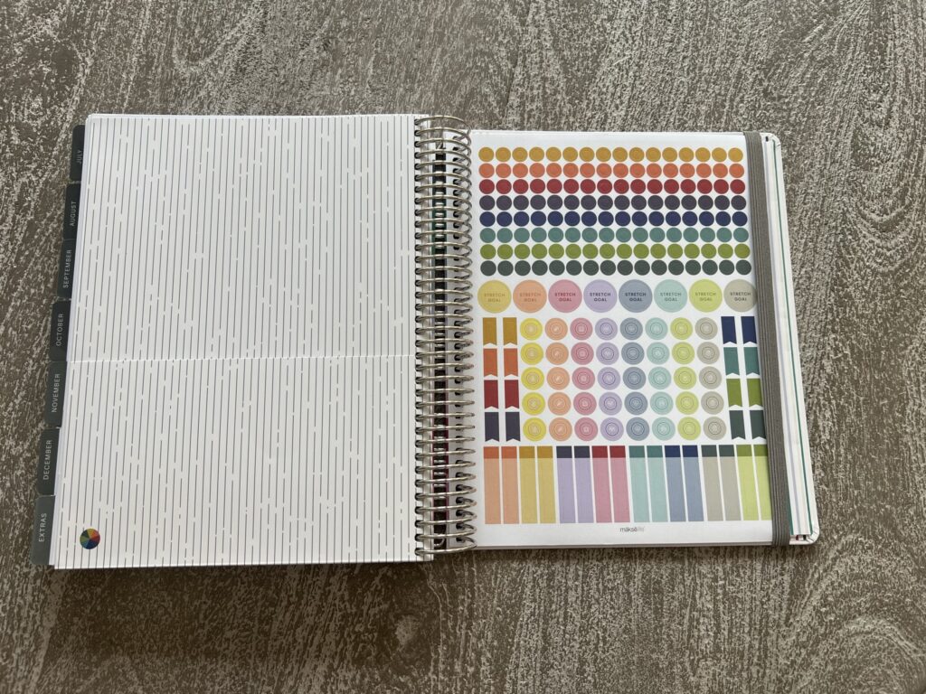 Back laminated pocket and sticker sheet.
2024 Makselife planner review.